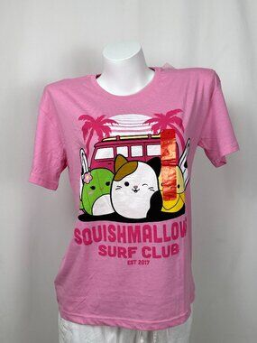 Squishmallows Surf Club Graphic Tee Shirt Womens S Pink Short Sleeve Top